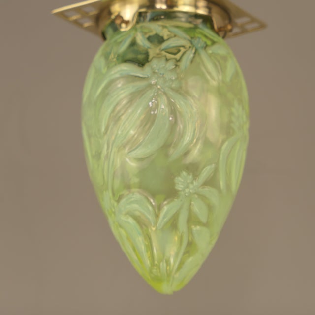 Art Nouveau Viennese Pendant Lamp with Uranium Vaseline Glass Shade, Austria, 1920s For Sale - Image 11 of 18