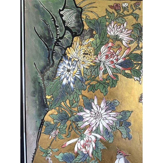 Early 20th Century Early 20th Century Gold Painted Chinese Wood Carved Relief Panel Bird Koi and Floral Motif For Sale - Image 5 of 14