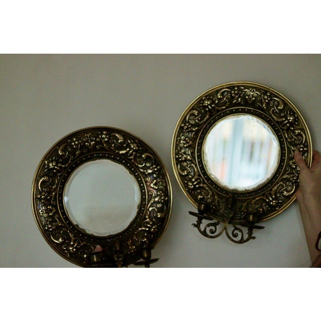 Antique Swedish Brass Sconces with Mirrors, Set of 2 For Sale - Image 12 of 18