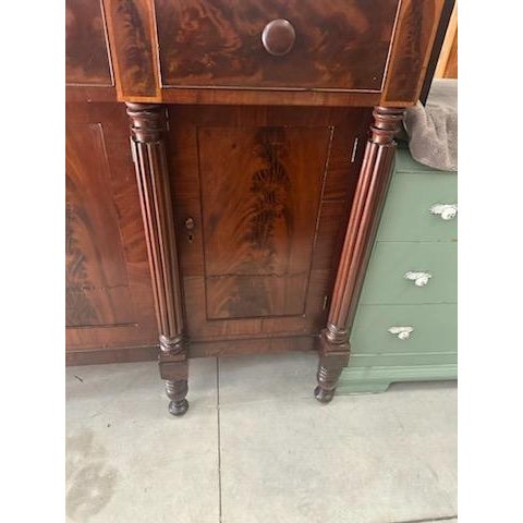 Antique 19th C. American Empire Crotch Flame Mahogany Sideboard Buffet For Sale - Image 4 of 10