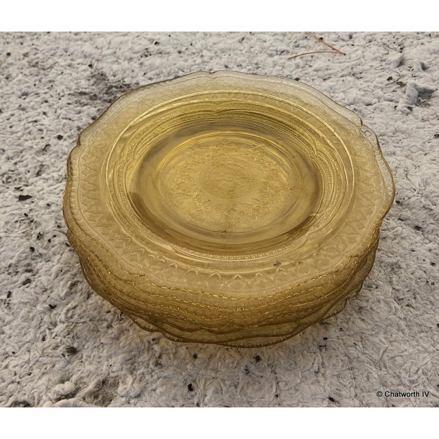Traditional 1930s Art-Deco Federal Glass Co Depression Era Amber Spoke Patrician Bread Butter Plates - 7 pcs For Sale - Image 3 of 5