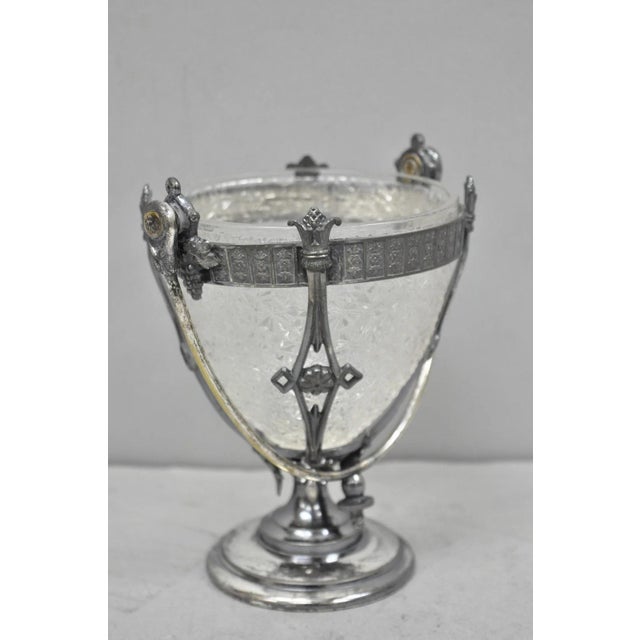 Art Nouveau Antique Simpson Hall Miller Art Nouveau Silver Plated Sugar Bowl W Glass Insert For Sale - Image 3 of 17