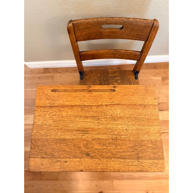 Antique Moulthrop Oak Adjustable School Desk – Langslow-Fowler Rochester Ny – Early 1900s For Sale In Denver - Image 6 of 6
