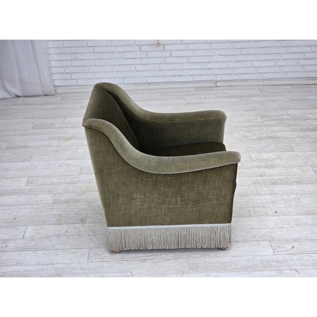 Vintage Danish Armchair in Green Furniture Velour and Beech Wood, 1970s For Sale - Image 9 of 18