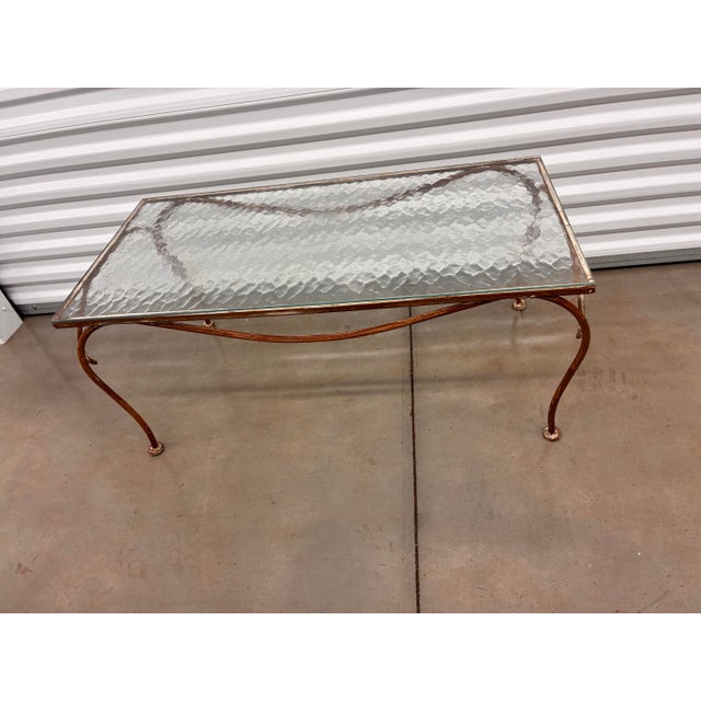 Mid-Century Modern Mid Century Styled After Salterini Outdoor Metal Coffee Table With Textured Glass Top For Sale - Image 3 of 10