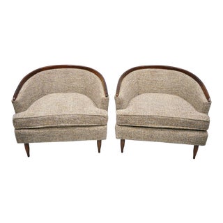 Mid Century Modern Wide Barrel Back Club Chairs- A Pair For Sale