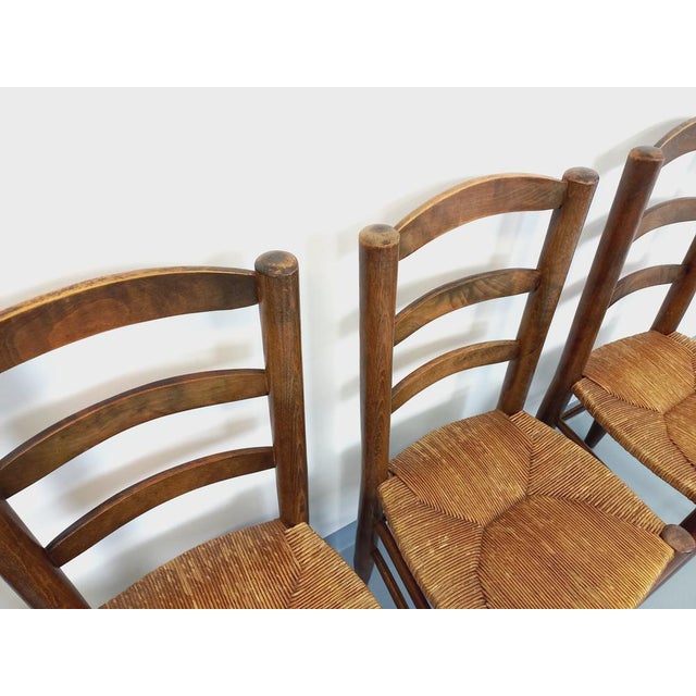 Vintage Brutalist Wooden and Straw Chairs, 1960s, Set of 4 For Sale - Image 11 of 18