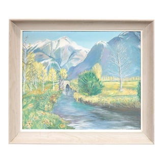 Mid 20th Century **"Mediterranean Garden Terrace" – Framed Original Oil Painting Signed on the Bottom For Sale