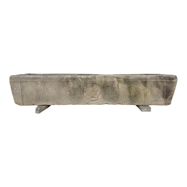 87" Inch Long Hand Chiseled Stone Trough 65 For Sale