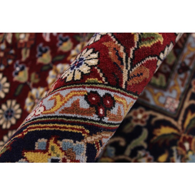 Textile Turkish Antique Hereke Red Blue Wool & Silk Rug - 4'0''x6'0'' For Sale - Image 7 of 10