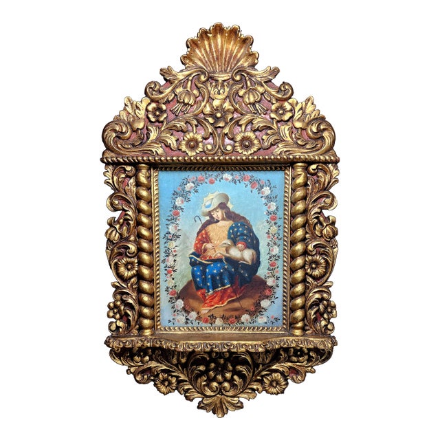 Late 19th Century Divine Shepherdess Original Oil Paniting For Sale