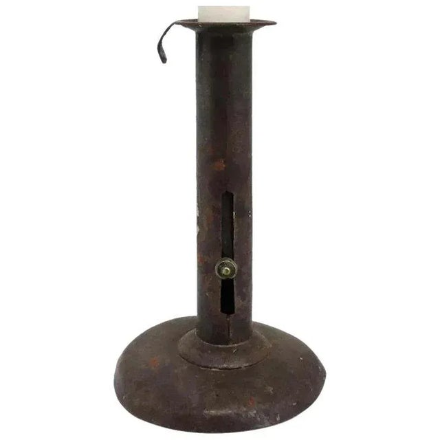 American Primitive Sheet Iron Hogscraper Push-up Candlestick For Sale - Image 11 of 11