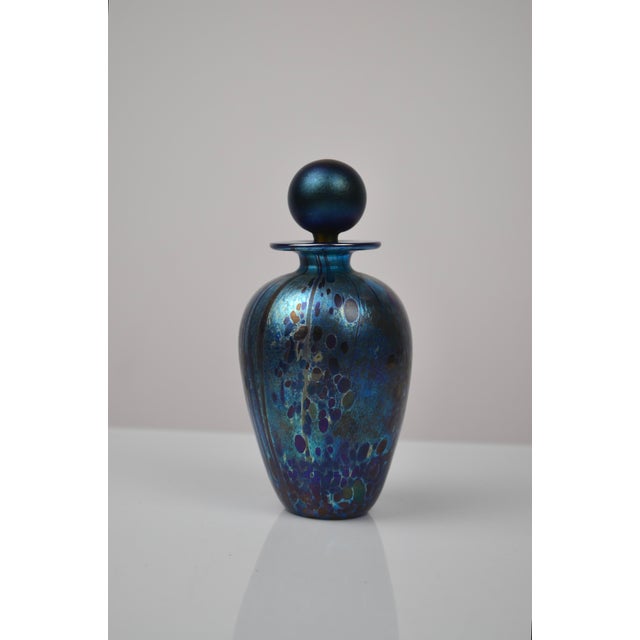 Perfume Bottle in Blue Iridescent Art Glass from Isle of Wight, 1970s For Sale - Image 3 of 13