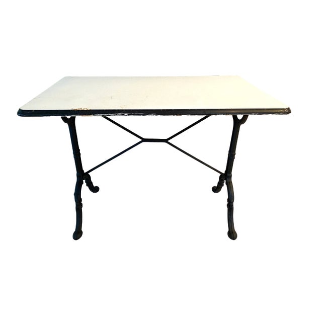 Metal Vintage European Porcelain Top Bistro Table For Sale - Image 7 of 9