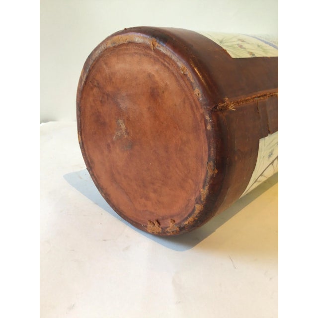 Italian 1960s Quadrifoglio Italian Leather & Ceramic Hand Painted Vase or Umbrella Stand For Sale - Image 3 of 11