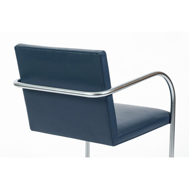 Mid Century Modern Blue Leather Brno Arm Chairs by Mies Van Der Rohe for Knoll, Set of 4 For Sale - Image 13 of 16
