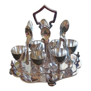 Mid 20th Century Webber and Hill English Vintage Silverplated Egg Service for 6 - Set of 13 For Sale