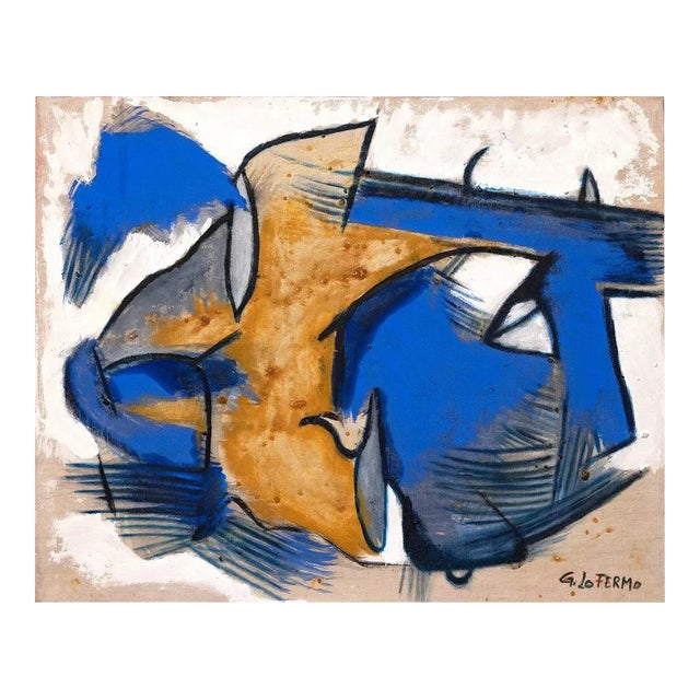 Giorgio Lo Fermo - Blue and Yellow Composition - Oil Painting - 2015 For Sale