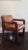 Vintage Solid Wood Library Armchair With Dark Honey Brown Vinyl For Sale - Image 11 of 11