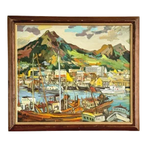 Early 20th Century Signed Asian Oil on Canvas Seascape Scene, Framed
