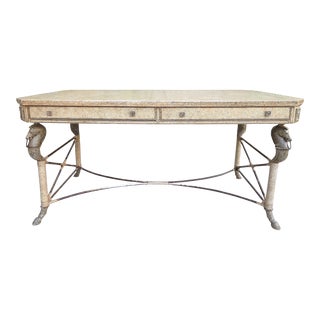 Maitland Smith Neoclassical Leather & Iron Writing Desk W/ Horse Mounts For Sale