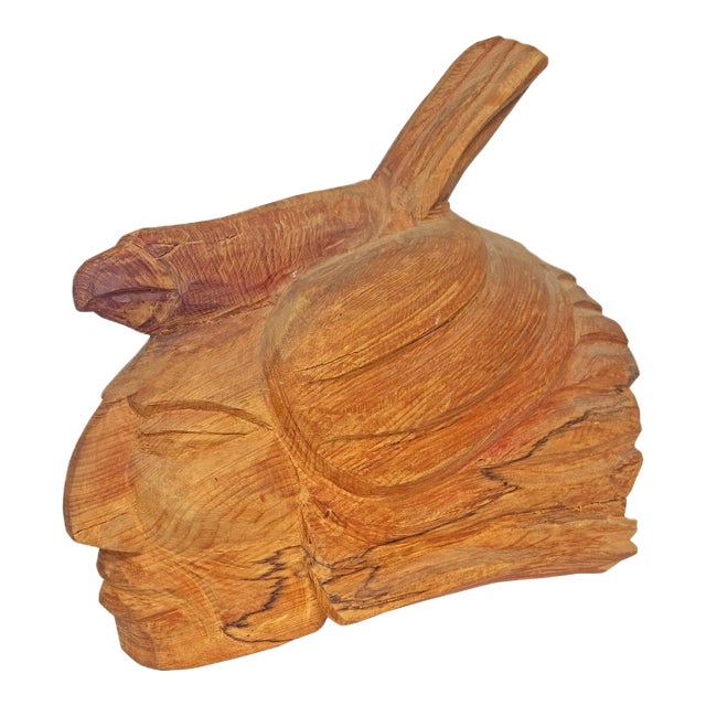 1970s Indian Head Made by Artist Carved Wood Rustic Man Cave Home Decor Signed by Artist Ronald Yazzis For Sale
