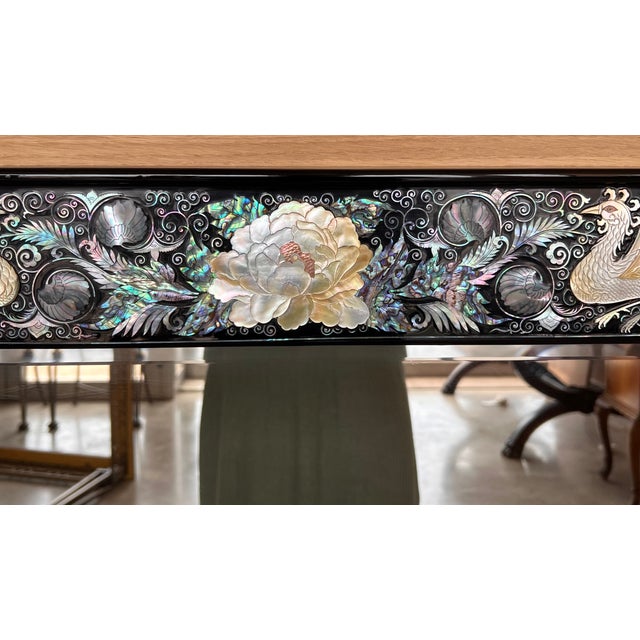 1960s Chinese Export Black Lacquered Mirror With Inlays For Sale - Image 5 of 8