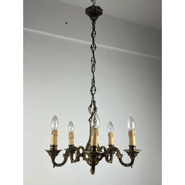 5-Light Bronze Chandelier, Italy, 1960s For Sale - Image 11 of 11
