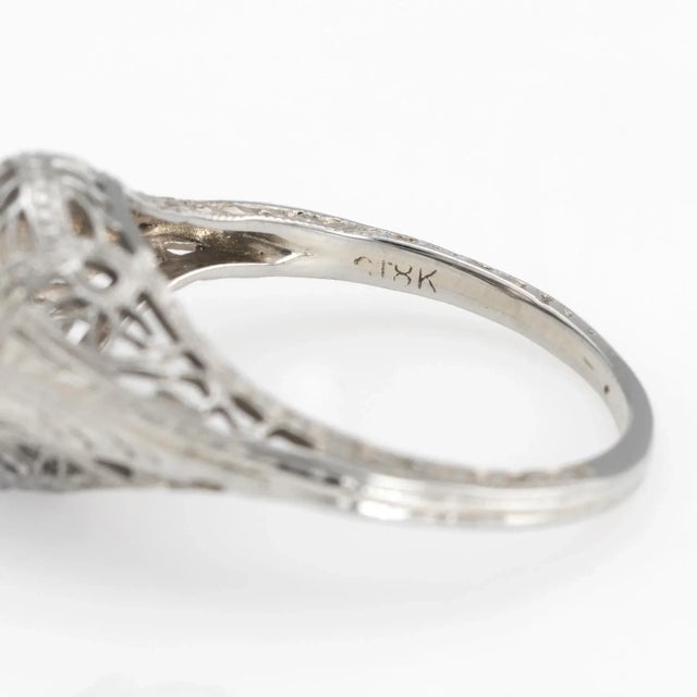 Metal Vintage Art Deco Diamond Ring 0.60ctw Old Mine Filigree Engagement Jewellery size 4.5 For Sale - Image 7 of 7