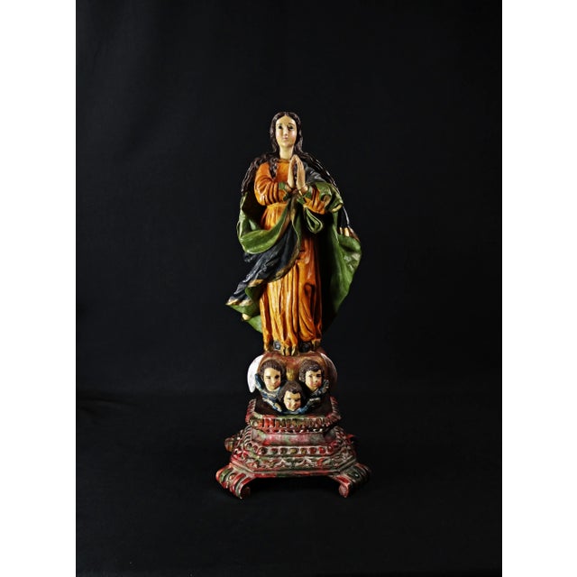 Large Statue of the Virgin of the Immaculate Conception, Late 19th Century, Polychrome Plaster For Sale - Image 16 of 16