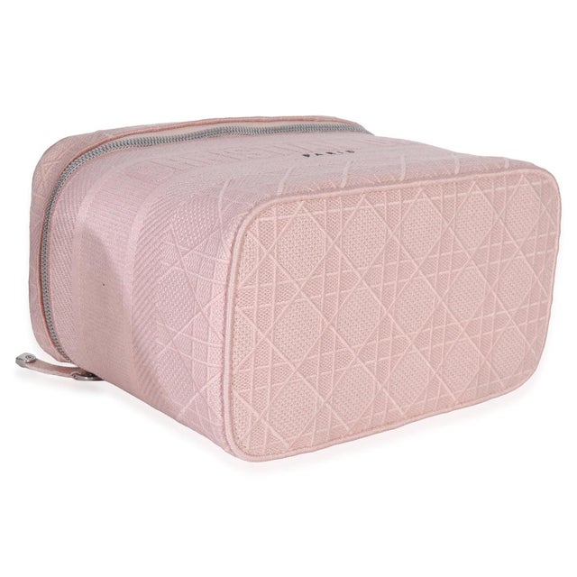 Pink Canvas Embroidered Cannage DiorTravel Vanity Case For Sale In New York - Image 6 of 8
