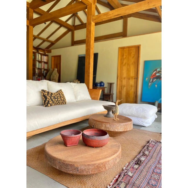 This teak drum was crafted on the island of Java, Indonesia. It is hollow in the centre but features a robust structure...