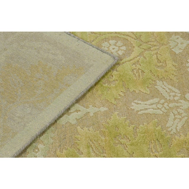 Forest Green Contemporary Block Print Custom Floral Chartreuse & Beige Wool Rug by Rug & Kilim, India For Sale - Image 8 of 10