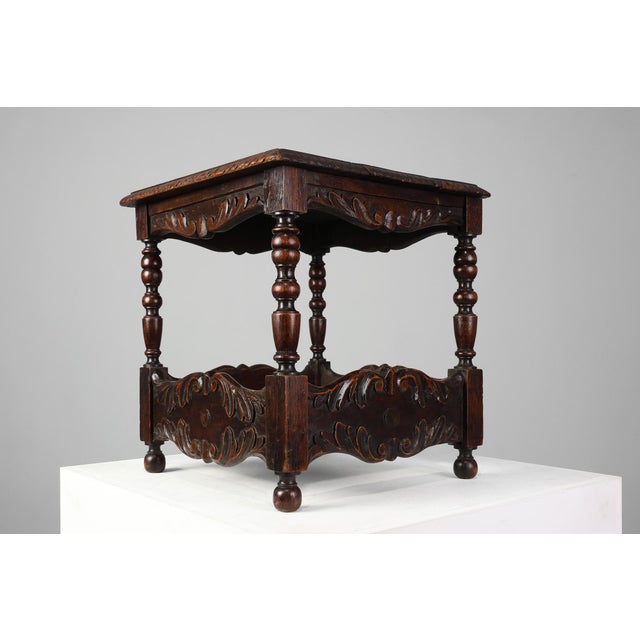 Belgian Oak Carved Square Side Table, 1700s For Sale - Image 13 of 14