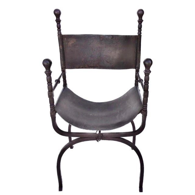 19th Century Italian Iron and Leather Savonarola or Curule Chair Chairish