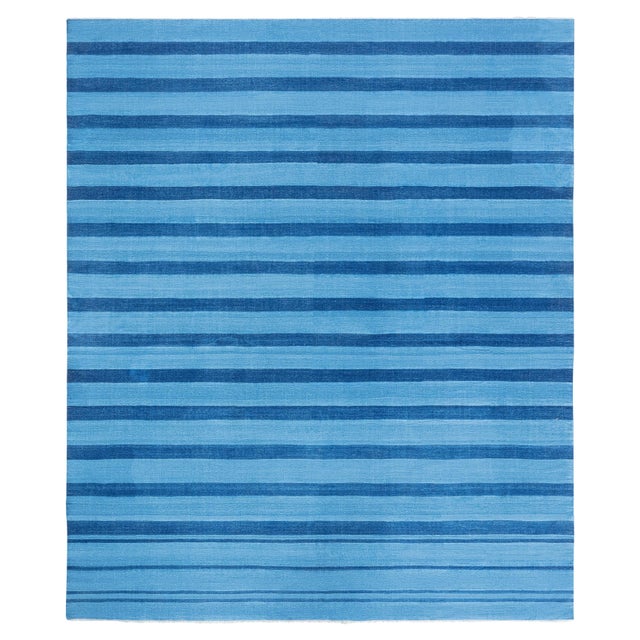 Doris Leslie Blau Heritage Vintage Dhurrie In Light Blue And Blue Handmade Rug For Sale