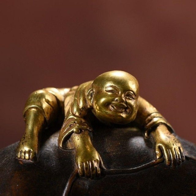 Vintage Gilt Bronze Figure Group – Two Boys Playing With a Water Buffalo For Sale In Los Angeles - Image 6 of 9