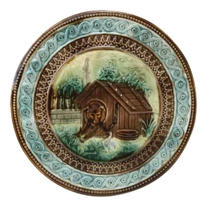 Circa 1890 French Majolica Dog Trivet Onnaing