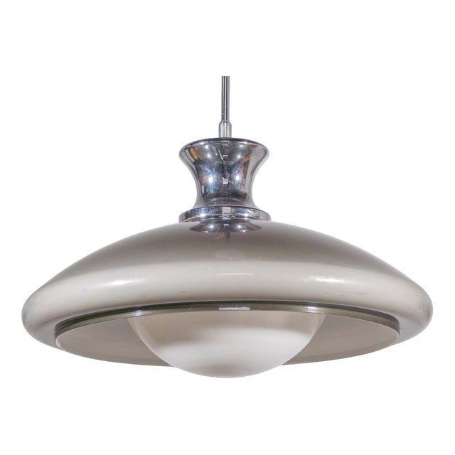 Large Ufo Space Pendant Light in Grey and White by Sciolari, 1970s For Sale