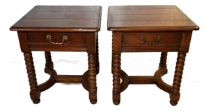 Set of 2 Solid Wood Bobbin Spindle Spool Side Tables