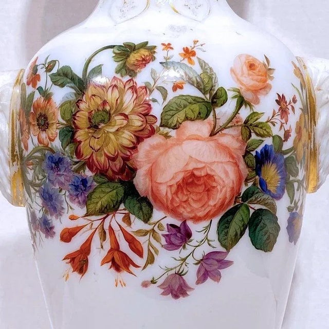 Glass Floral Painted Opaline Glass Vase Attributed to Baccarat For Sale - Image 7 of 13