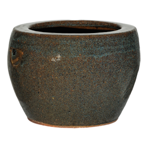 Vintage Chinese Brown and Blue Speckled Planter with Wide Opening
