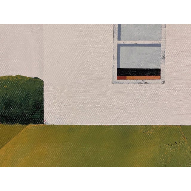 2020s The Old Farmhouse by Justin Wheatley | Acrylic on Canvas White Farmhouse With Green Fields For Sale - Image 5 of 11