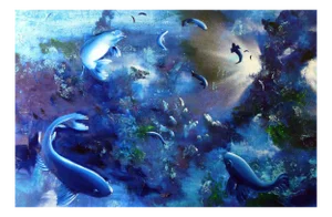 Leibniz Universe 1u, Colorful Underwater Scene, Oil on Canvas, 2016