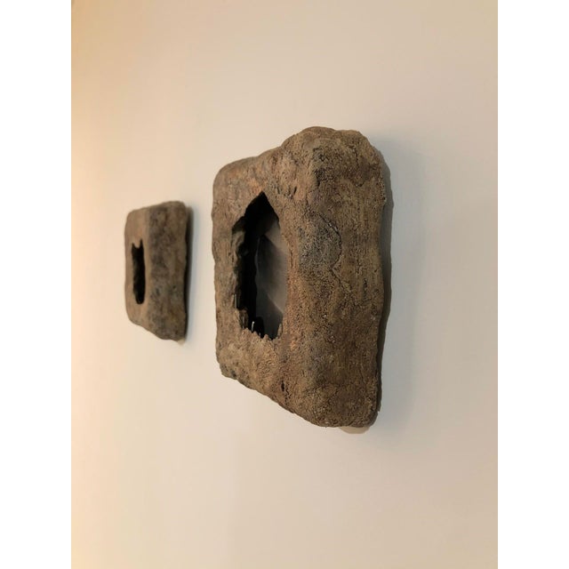 Abstract Excavation 1 by Cor Oda | Oil Painting of a textured, framed abstract form in a cement-like frame For Sale - Image 3 of 3