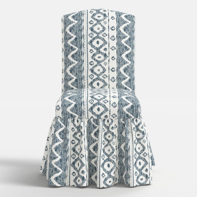 Spritely Home Ruffle Camel Back Dining Chair in Linny Ikat Slate For Sale - Image 4 of 7