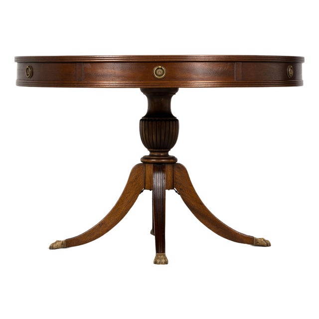 Early 20th Century English Regency Revival Leather Top Center Table For Sale