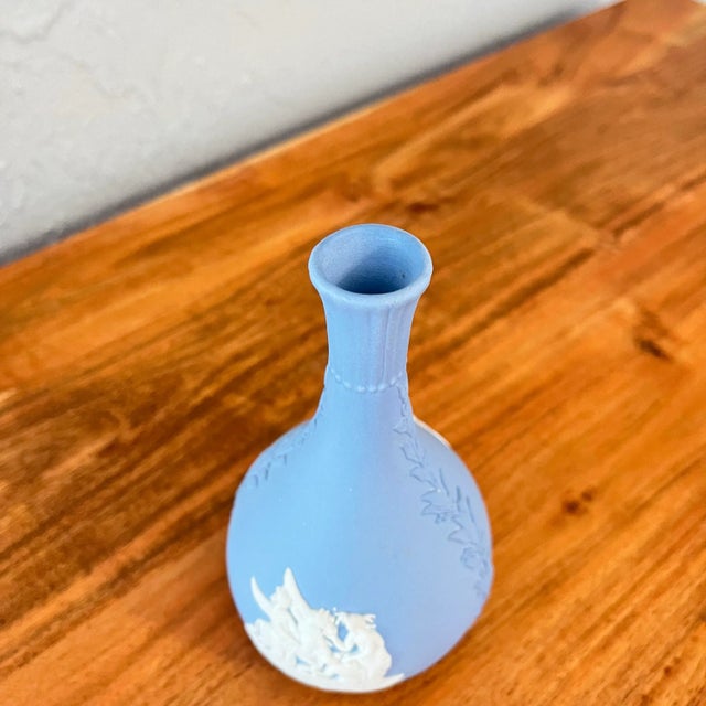 1970s Vintage Cream Color on Pale Blue Jasperware Bud Vase by Wedgwood For Sale - Image 5 of 6