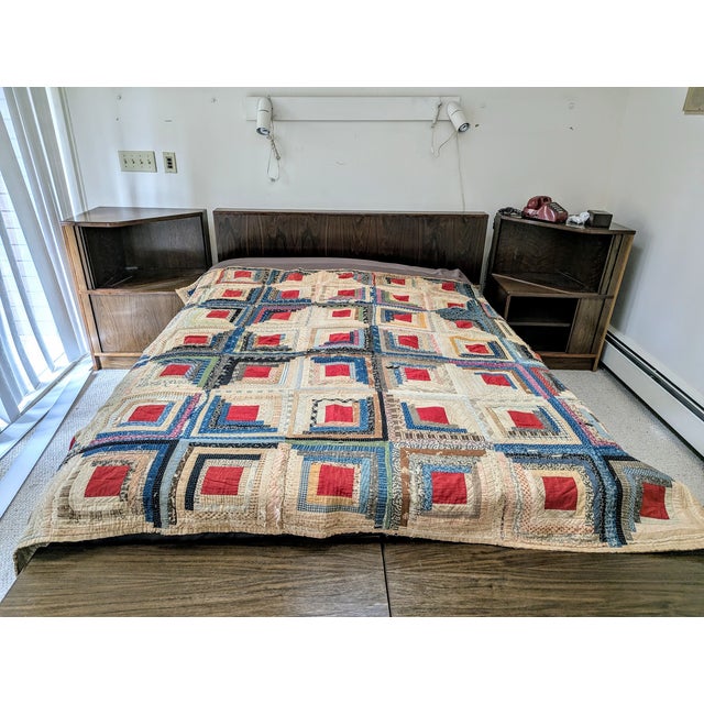 Antique Log Cabin Quilt, Likely 19th Century For Sale - Image 9 of 15