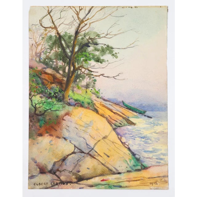 1912 Rocky Coast New England Egbert Cadmus Watercolor Painting For Sale - Image 4 of 5